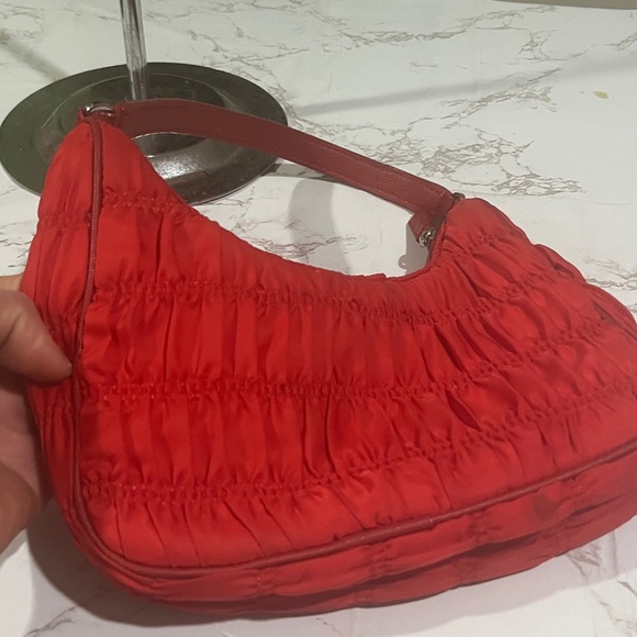 Prada Red Ruched Nylon Shoulder Bag - Picture 3 of 11